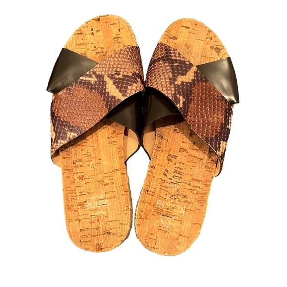 Anthro Kanna Snakeskin Brazil Python Crossover Slip On Cork Sandals 37 Shoes - Picture 2 of 9